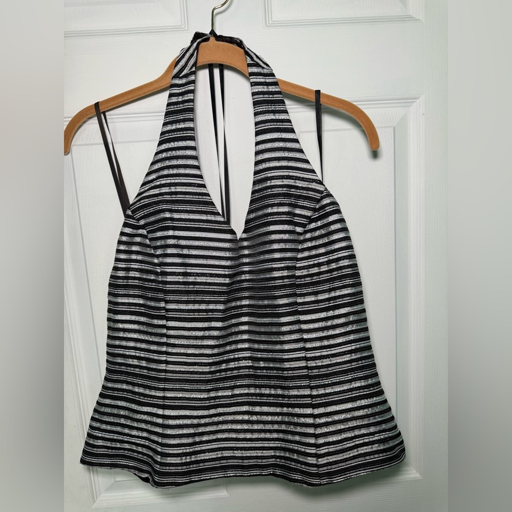 Xscape Black and White Backless Halter Tank Top